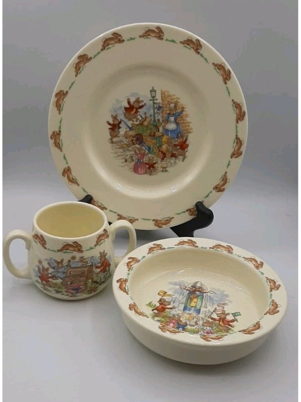 Lot Of 3 Vtg Royal Doulton Bunnykins Child's Dish Bowl Thick Bone China England